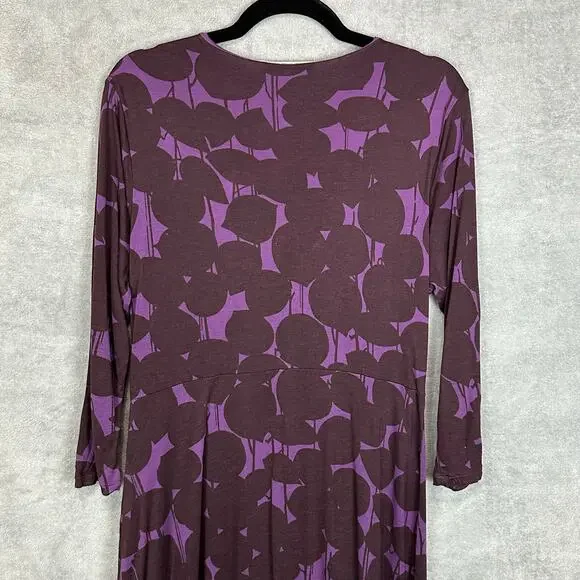 Boden Dress Womens 12R Purple Floral V Neck 3/4 Length Sleeve Midi Preppy Career - Picture 4 of 10